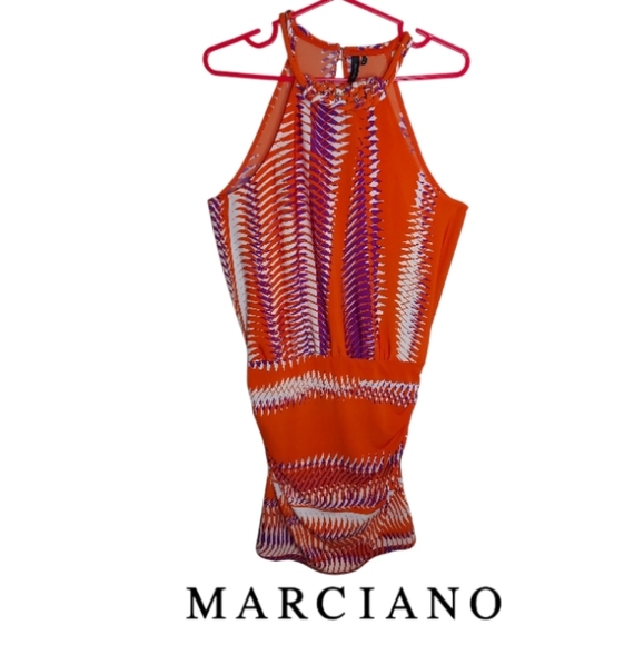 Marciano Dresses & Skirts - Marciano Bright Orange Dress With Braided Neck Detail